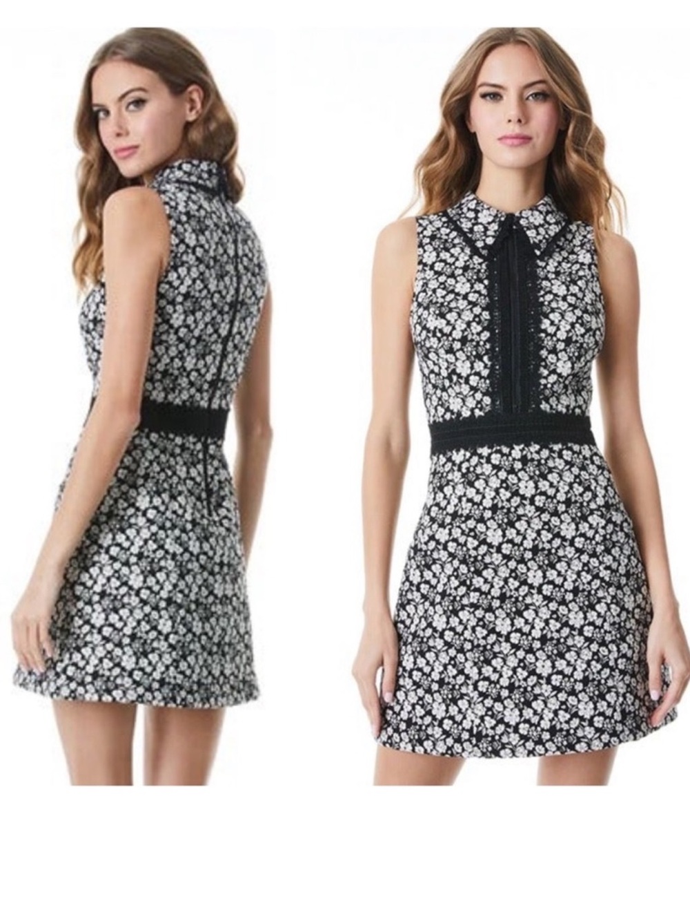 Alice + Olivia Black and White Floral Sleeveless Dress
